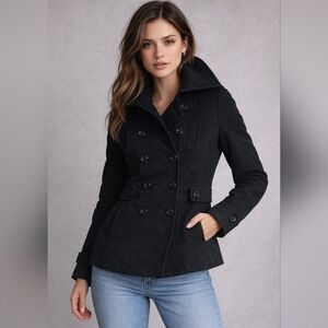 Topshop Black 100% Cotton Pea Coat